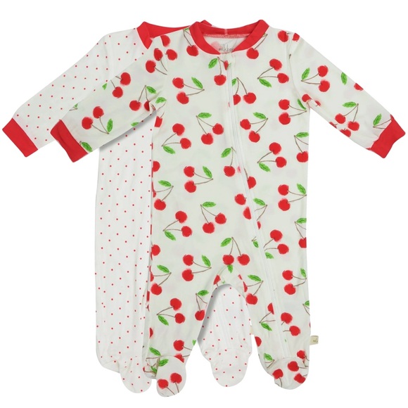 NWT Milkberry 2 pc. Bamboo Footies Red Cherries & Dots 3-6M Footie - Picture 1 of 8